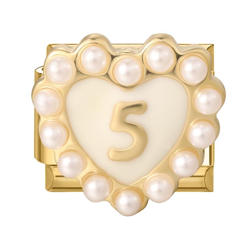 New Gold Color Heart Bow Rabbit Ears Pearl Italian Charm Links Fit 9mm Stainless Steel Bracelet Women Men DIY Making Jewelry