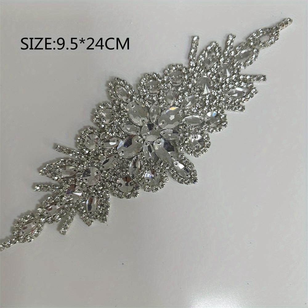 1PCS AB Silver Rhinestone Applique Flower Patches Iron On/sew On Wedding Dress Accessories For Clothes Decoration