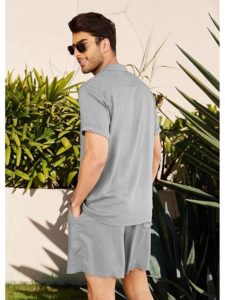 2023 Lniany Męski Casualowy Letni Zestaw Sportowy Szorty i Koszulka - Styl Europejski i Amerykański