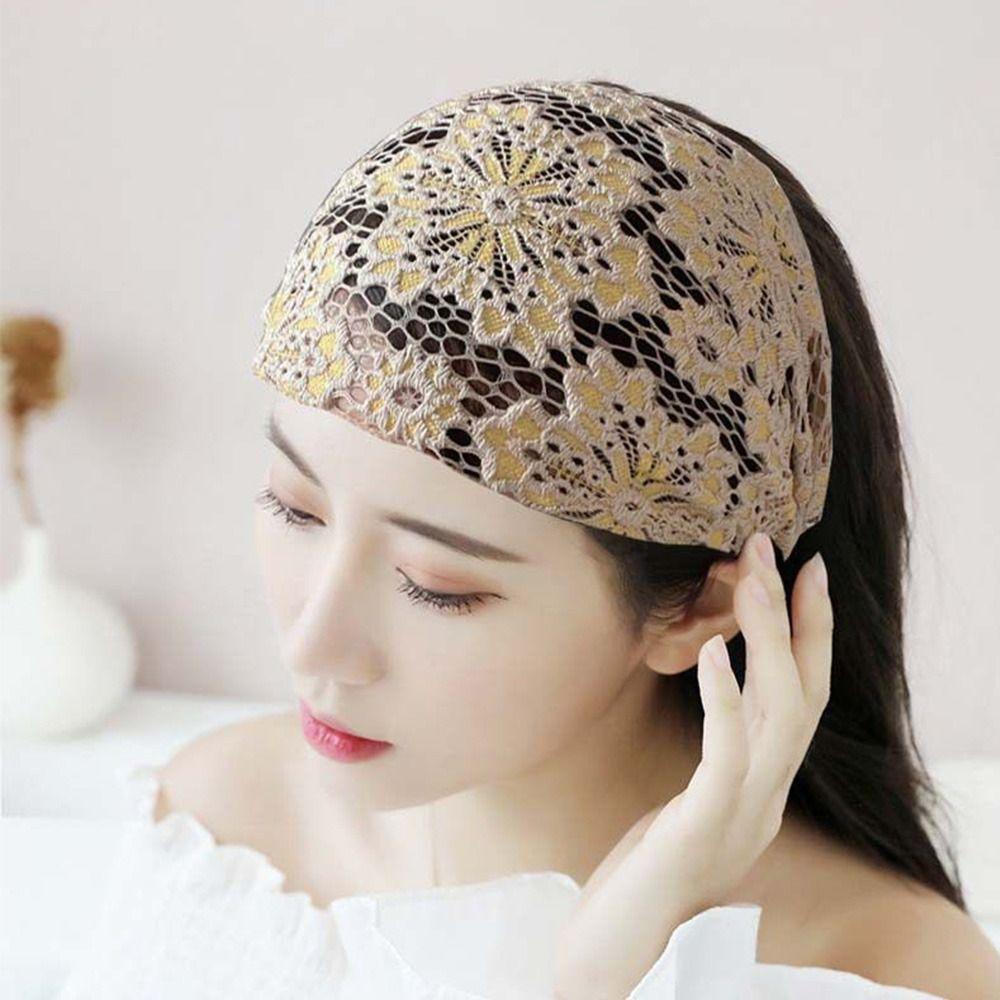 Bandaba Turban Lace Embroidered Headband Mesh Elastic Hair Hoop Wide Brimmed Hair Band  Girls