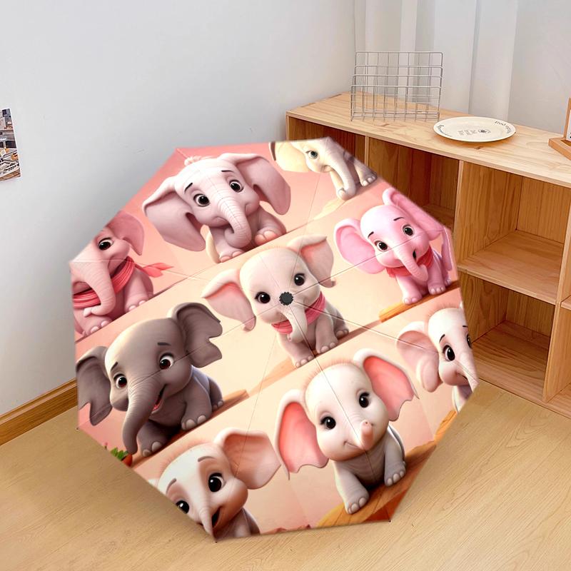 1 PC Automatic Folding Umbrella - Cute Cartoon Elephant Pattern, Portable & Foldable Design with 8 Ribs, Christmas Birthday Gifts