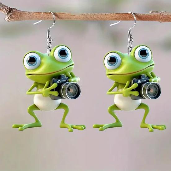Frog Pendant Dangle Earrings 2D Acrylic Frog Pendant Earrings Cartoon