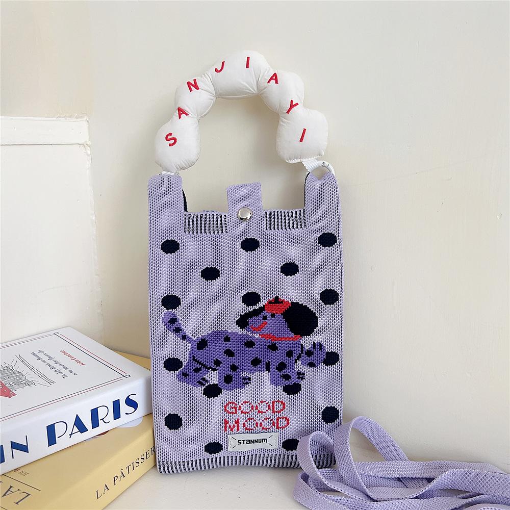 Knitted Mobile Phone Bag For Women In Spring And Autumn Cute Cartoon Versatile One Shoulder Diagonal Cross Bag Travel Coin Purse Small Handbag