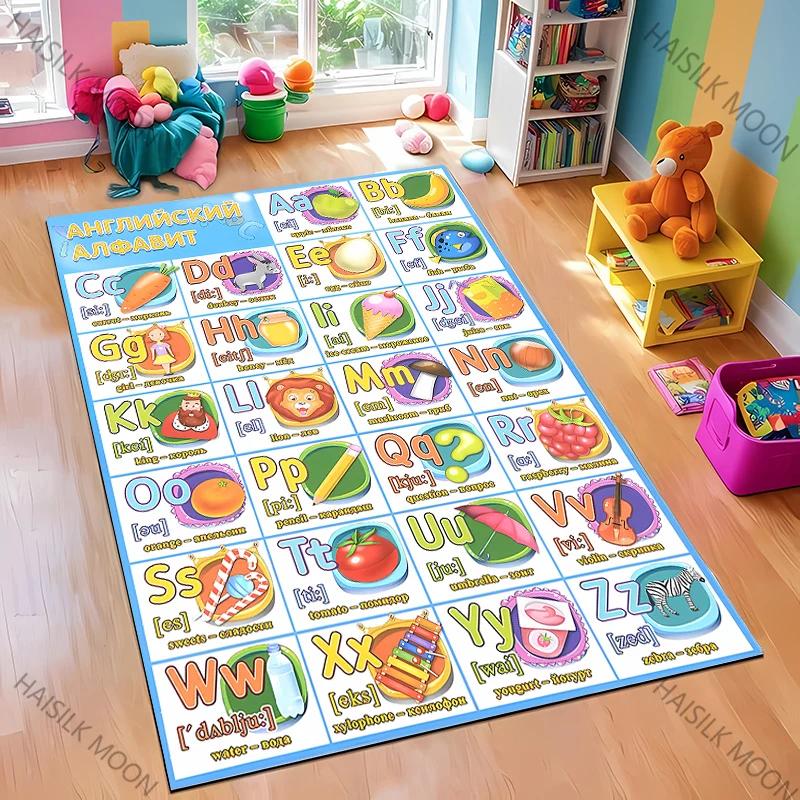 Tapete 3D ABC para Quarto de Crianças, Tapetes Infantis ABC para Chão, Tapete de Brincar com Alfabeto Tapetes Infantis Elementares Pré-escolares com Ilustrações de Animais
