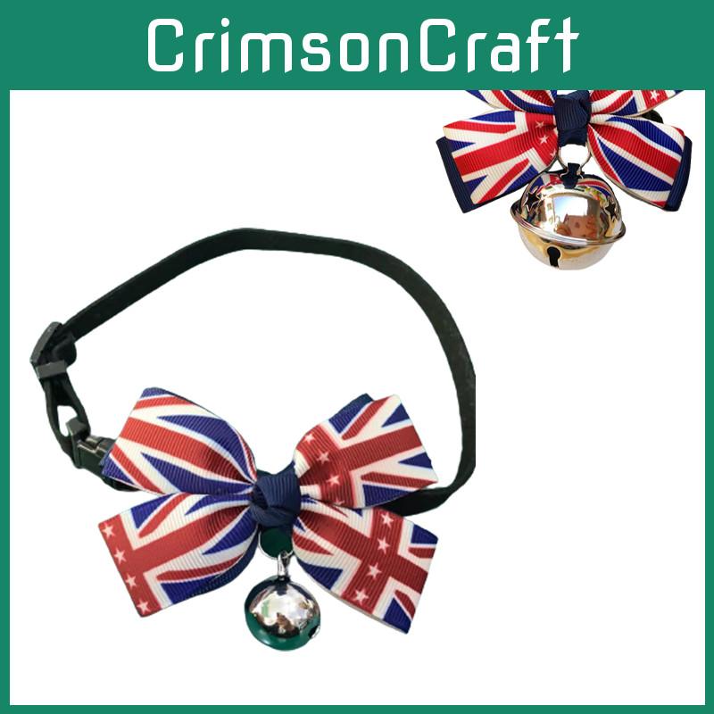 Stylish British Flag Pet Collar With Bow Tie For Dogs And Cats Adjustable Size S-l