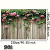 A piece of rustic-style wooden rose garden background fabric with green leaves suitable for use in birthday celebrations