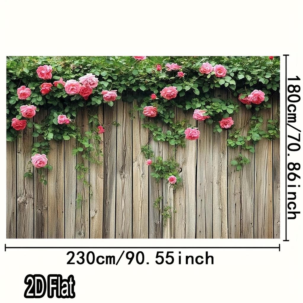 A piece of rustic-style wooden rose garden background fabric with green leaves suitable for use in birthday celebrations