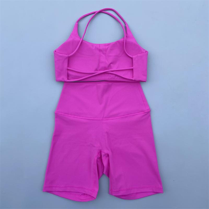 JYL Summer Shorts Set Soft Naked Tight Shorts Cross Back Yoga Set