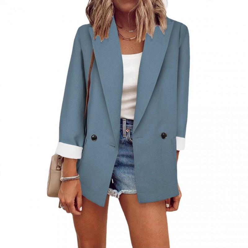 Womens Solid Color Long Sleeve Blazer Jacket Loose Fit Office Wear Winter
