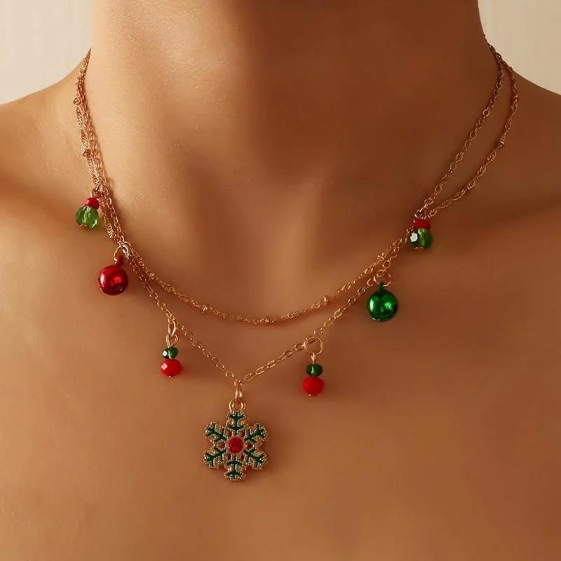 Colar Corrente Clavicular Sino de Natal Floco de Neve Bijuteria Feminina Acessórios de Moda para Mulheres Presentes Criativos