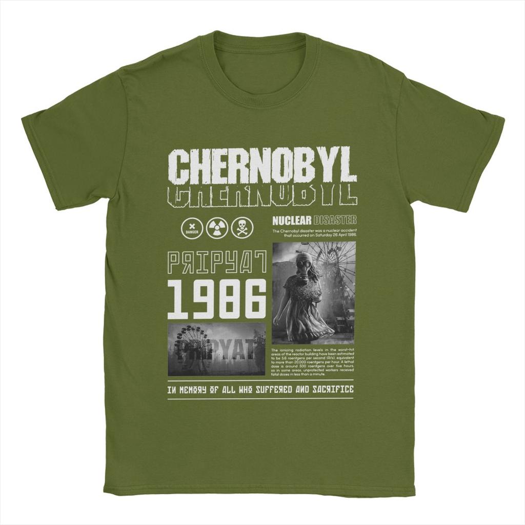 T-Shirt Tschernobyl Herren Baumwolle Lustiges T-Shirt O-Ausschnitt T-Shirts Kurzarm Kleidung Übergröße
