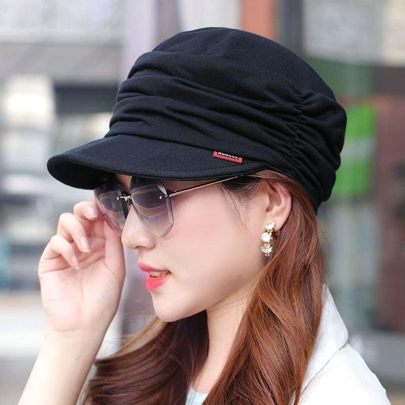 Dome Soft Brim Pleated Cloth Cap All-Matching Mom Style Peaked Hat Korean Styleb