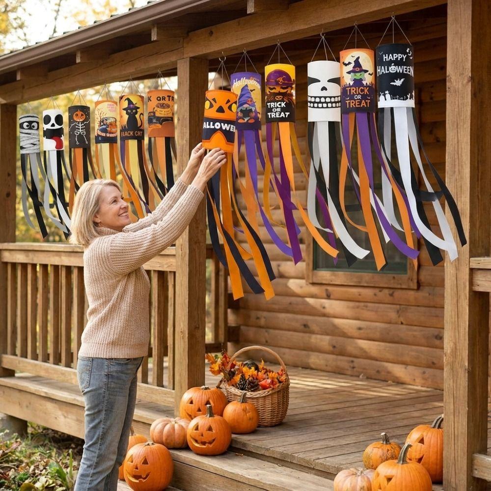 Spooky Halloween Windsock Flag Skeleton Halloween Hanging Ornaments Courtyard Decoration