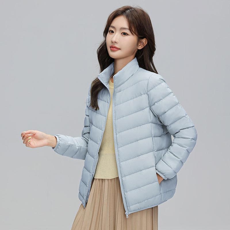2024 autumn and winter new light and thin down jacket women's short 90 white duck down stand-up collar slim casual large size jacket tide