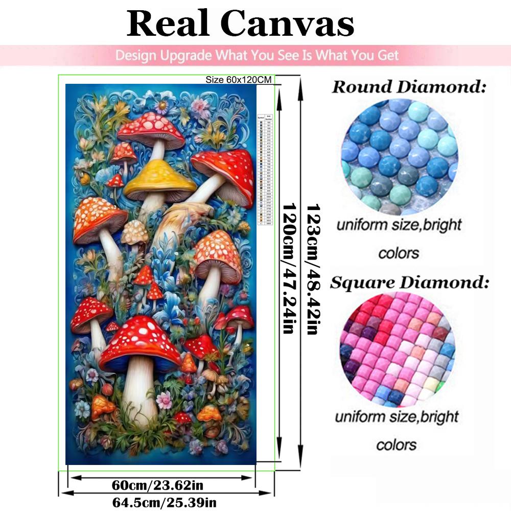 Paesaggio di Funghi Colorati 5D Fai da Te Kit Pittura Diamante Rotondo Completo Mosaico Artistico Ricamo Diamante, Decorazione per la Casa
