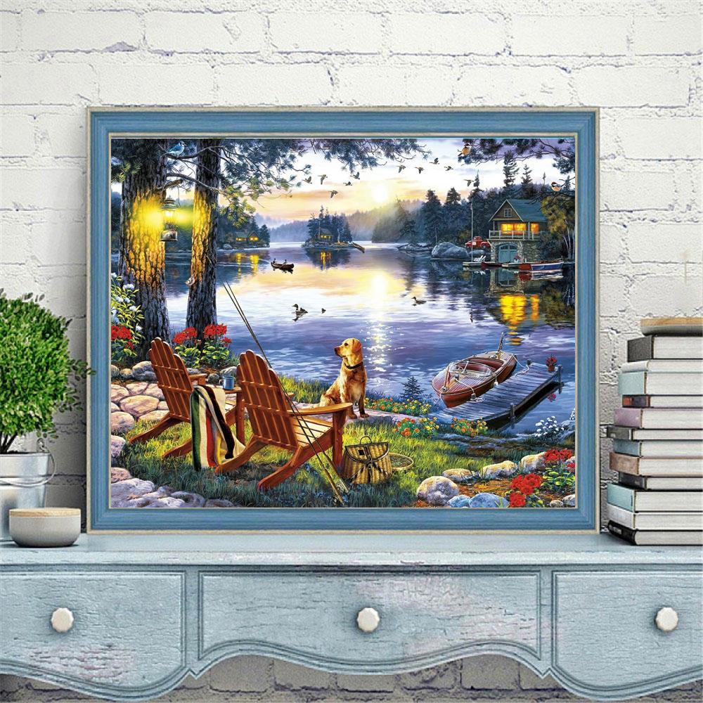 Diamond Painting 5D DIY Landscape Sunset Sea Cross Stitch Full Round Drill Embroidery Mosaic Home Room Decor Gift