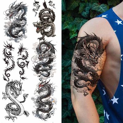 1 Blatt Realistische Fake Drachen Temporäre Tattoos Für Frauen Männer Erwachsene Arm Ärmel Wasserdicht Körperkunst Tattoo Aufkleber Einweg