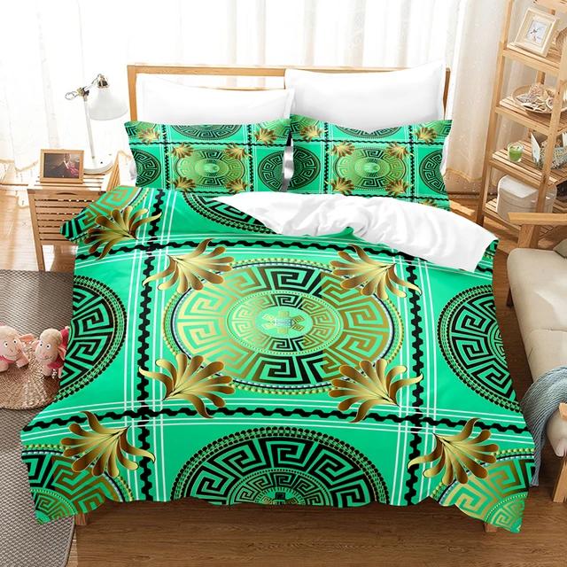 Black Golden Bedding Set New Greek Key Meander Duvet Cover Sets Luxury Comforter cover set Queen King Size for home decor quilt
