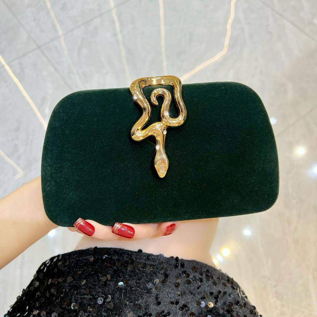 New velvet clutch bag temperament messenger women's bag snake lock rhinestone dinner bag premium handbag