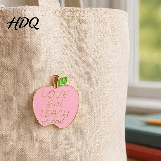 Fruit Teacher Pin Brooch Pin Enamel Teacher-Themed Shape Lapel Golden Outline Text