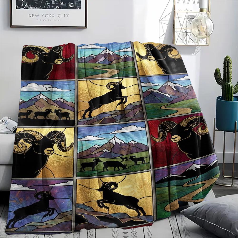 1Pc Goat Demon Print Flannel Blanket, High quality Comfortable for All Seasons, Home Decor, Warmth and Comfort, Perfect for Christmas Gifts W143