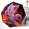 1pc White Cat Holding Pumpkin Lantern Fully Automatic Folding Portable Fashion Umbrella, 8 Iron Frames, Three-Fold Design, Suitable for All Seasons, S