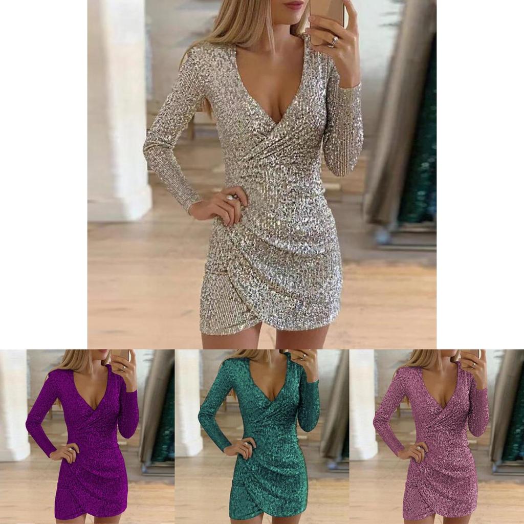Elegantes Damen Pailletten Weihnachts Bodycon Kleid für Abendpartys und Veranstaltungen