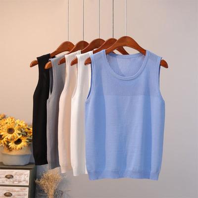 Large Size Ice Silk Knitted Camisole Vest for Women's Summer Loose and Versatile Sleeveless T-shirt Thin Top for Wearing Outside