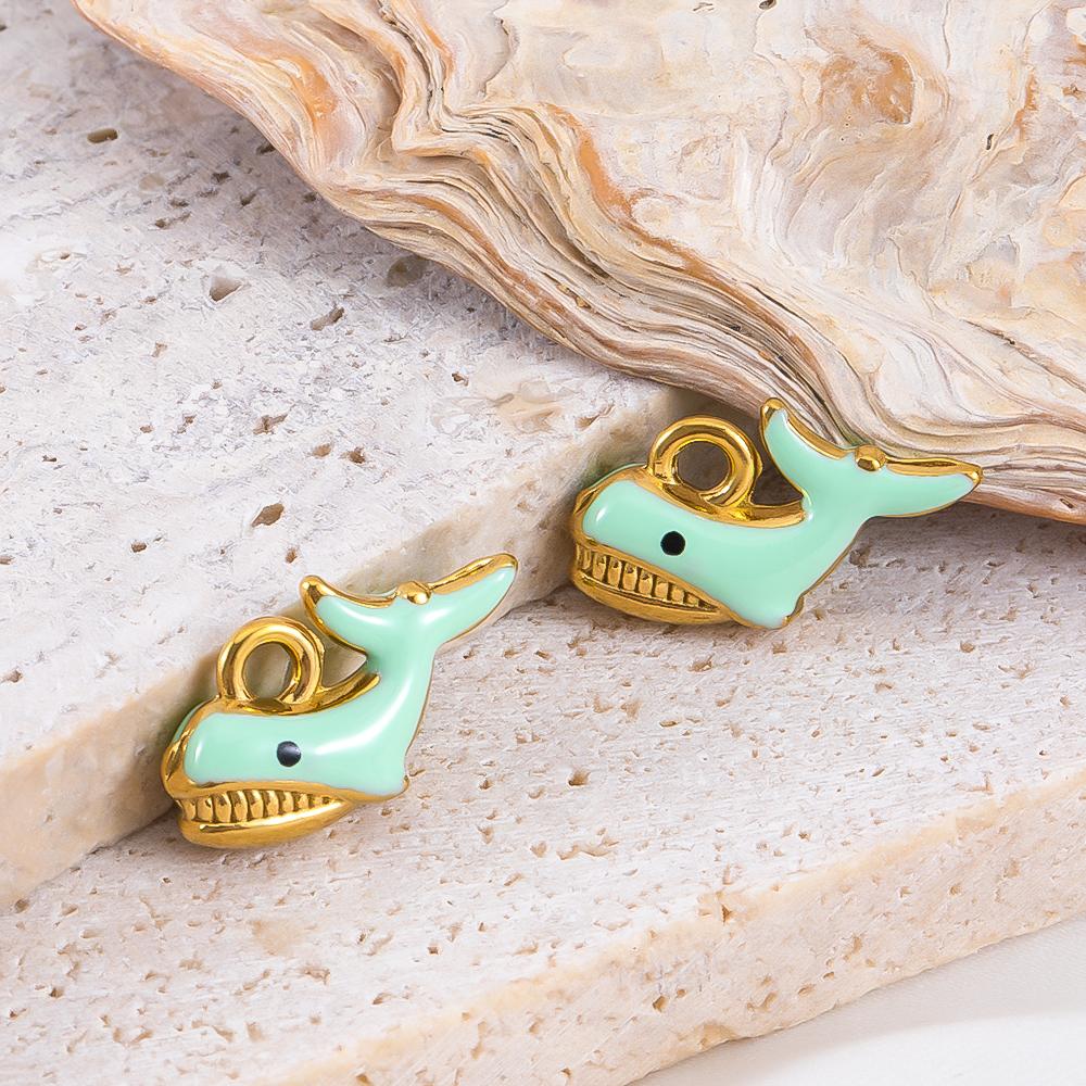 2pcs Stainless Steel Ocean Animals Pendant Whales Seahorses Conch Shells Marine Bracelets Earrings Charm for Jewelry Making Gift