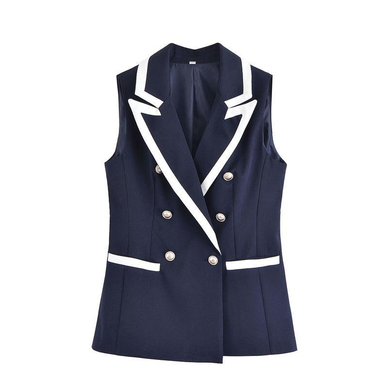 Kaslead New Women Clothes Western Style Contrast Color Trim Vest Straight Pants Set 8144656