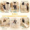 5-in-1 Indoor Climbing Frame with Slide, Swing, Climbing Net, Basketball Hoop, Foldable, 3-6 Years, Natural Wood