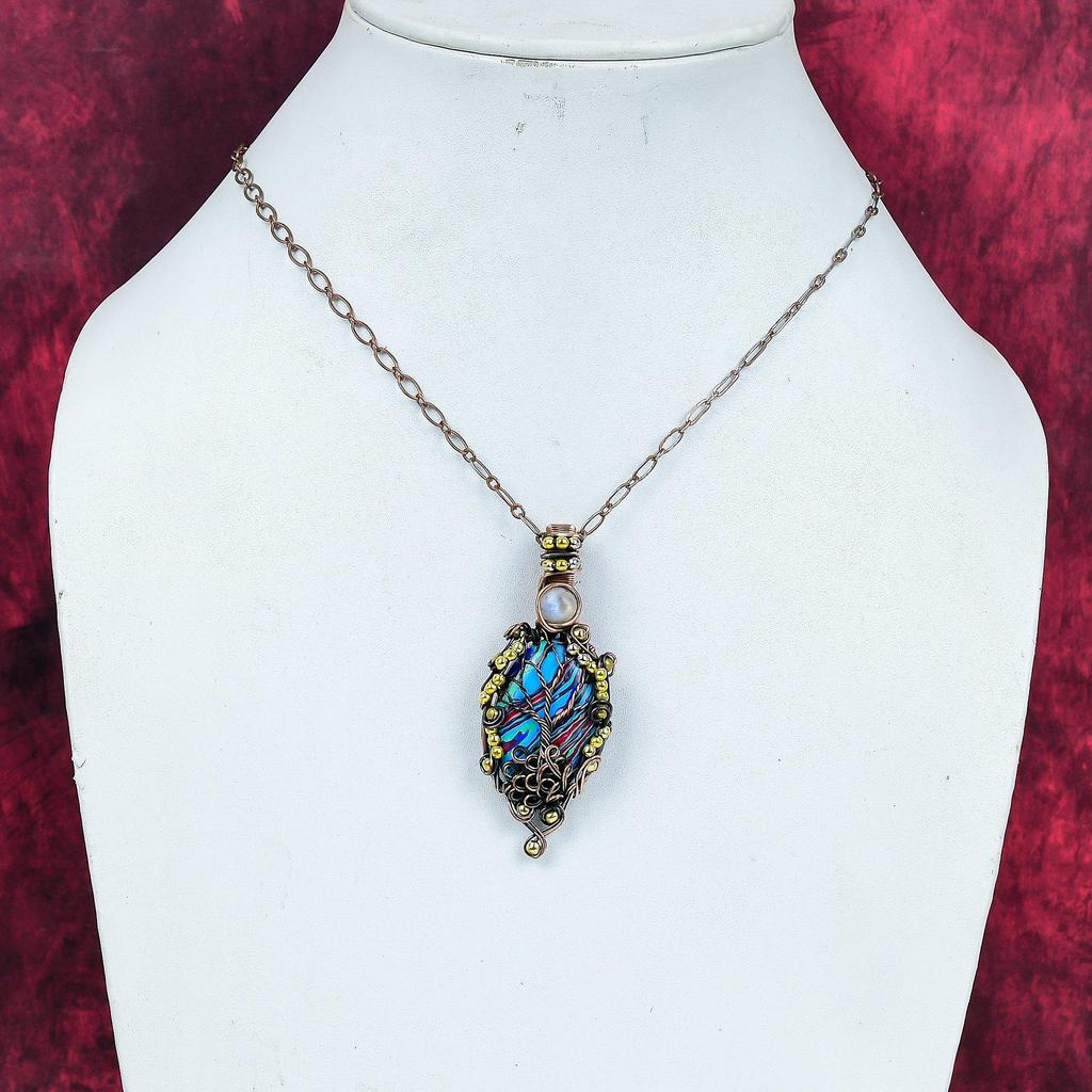 Lebensbaum Regenbogen Calcit Anhänger Kupferdraht umwickelt Edelstein Anhänger Mondstein Anhänger Handgefertigter Kupferdraht Schmuck Jahrestagsgeschenke