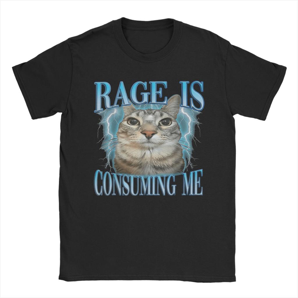 Streetwear T Shirt Summer Rage Consumes Me Cat Leisure T Shirts Cotton Tshirt for Couple Y2K Retro Cheap Print Short Sleeve