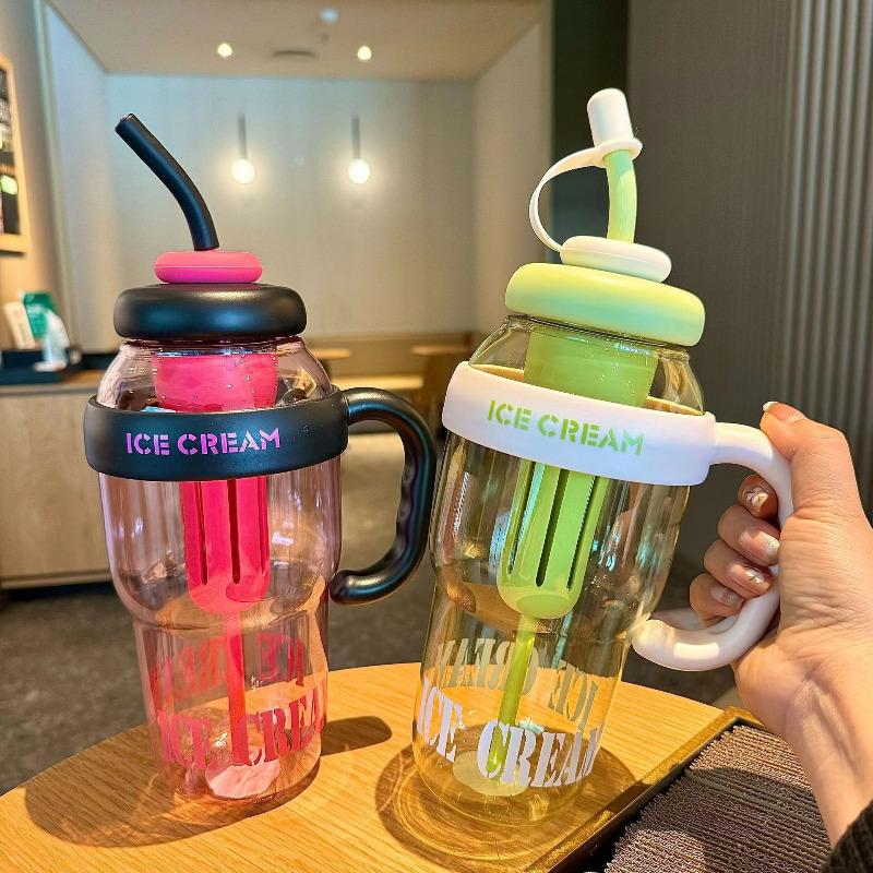Large Capacity 1L+ Summer Plastic Cup Ice King Belly Cup Cute Style with Straw for Office Home Outdoor KTY