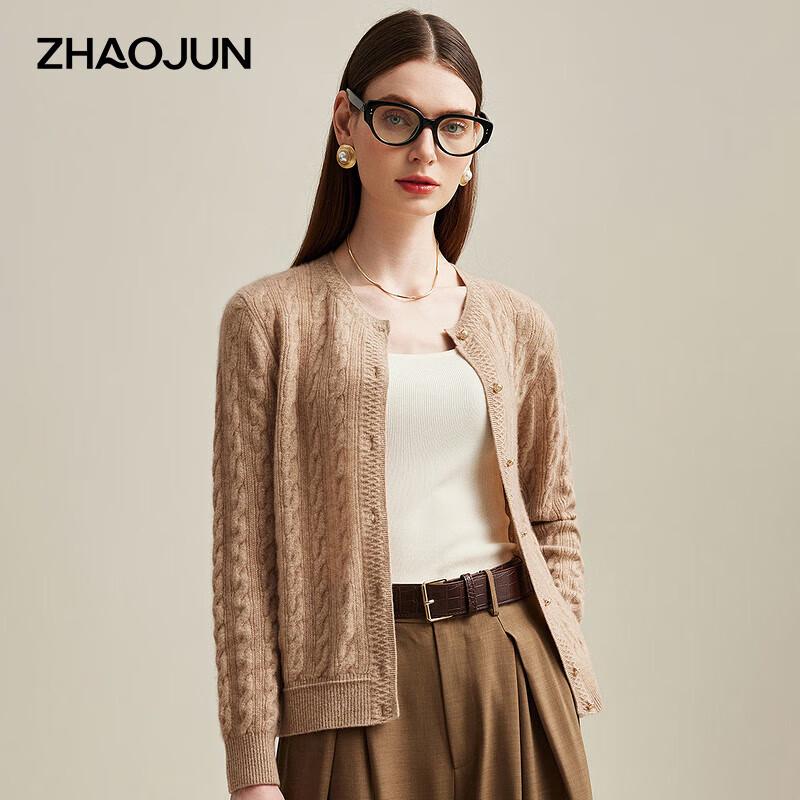 Zhaojun Women's Pure Cashmere Cable Knit Cardigan Sweater