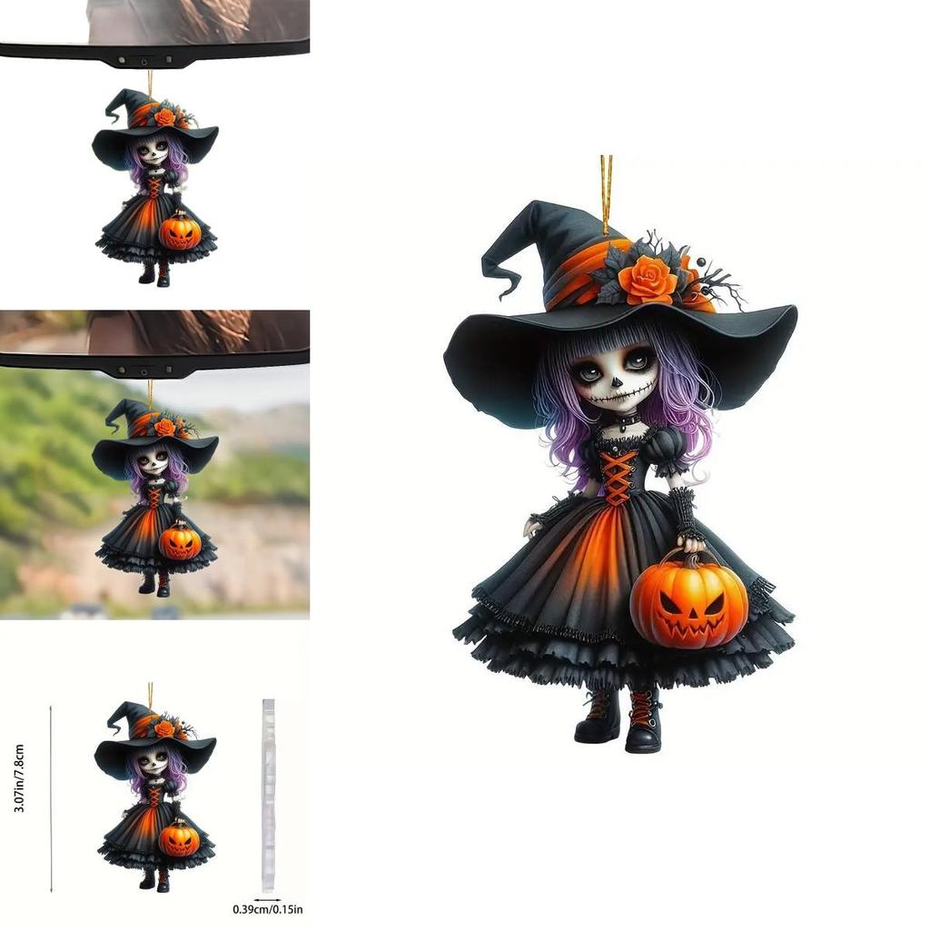 Car Interior Decor Acrylic Cute Witch Mirror Pendant Christmas Tree Ornament