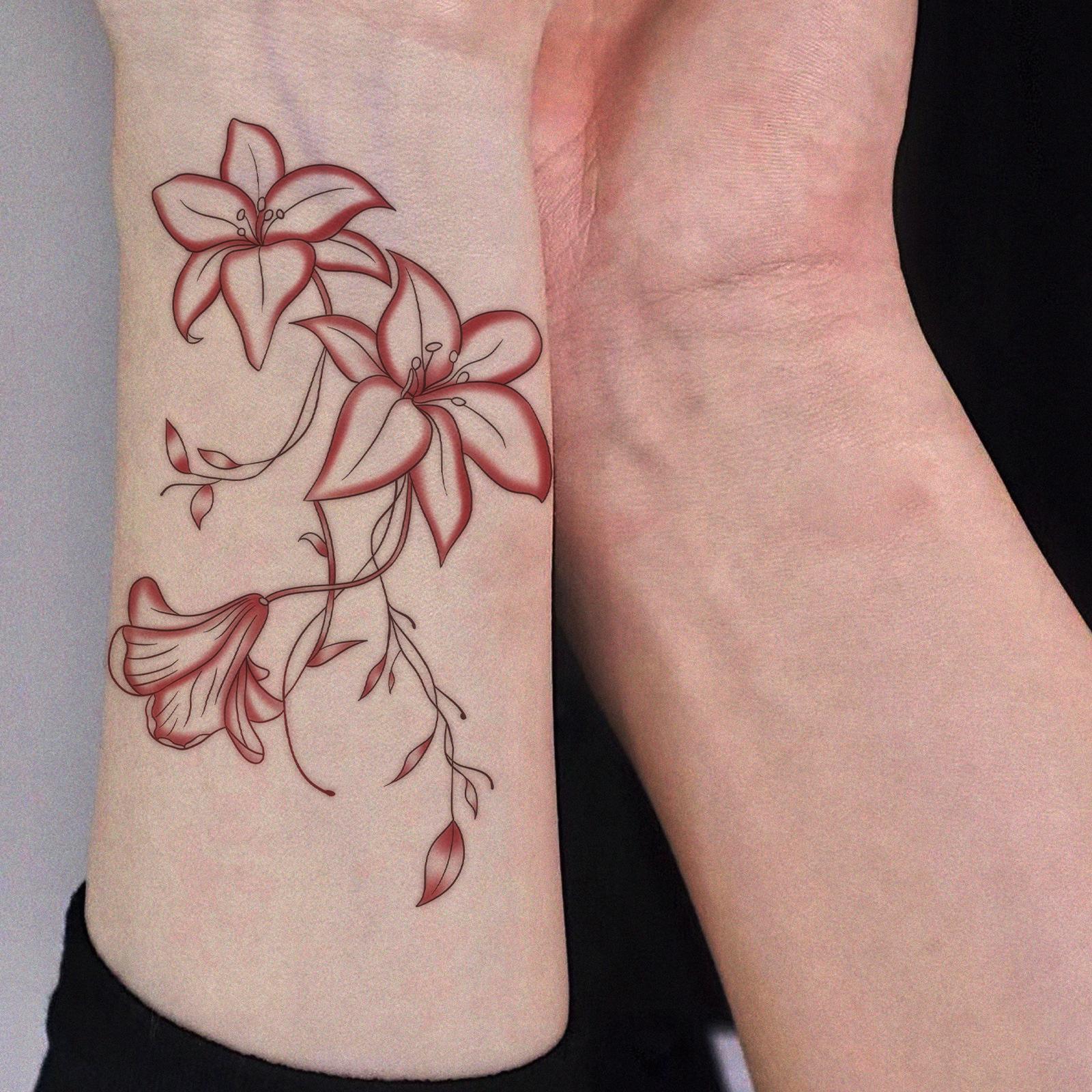 Glow Makeup Unisex Retro Gradual Change Flower Tattoo Sticker, Realistic Vine Branches And Leaves, Long-Lasting Waterproof, Niche High-End Wrist Sticker