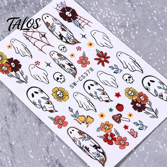 Spider Web Nail Art Halloween Stickers, Ghost Flower Skull Self-Adhesive Decals Manicure Decals, DIY Supplies for Women Girls Adhesive
