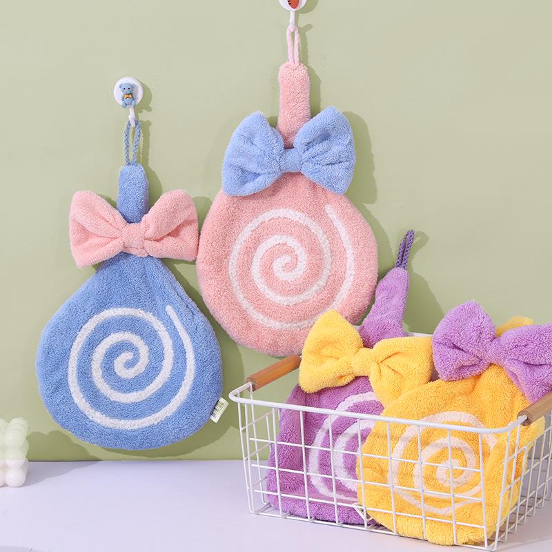 Soft Cute Cartoon Coral Fleece Hanging Hand Towel - Absorbent Kitchen Wiping Cloth