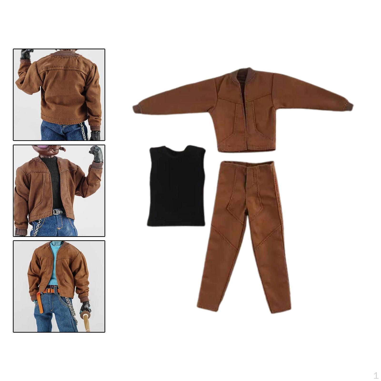 

1/12 Одежда для фигурок Куртка Жилет Брюки, Мужские Мини Аксессуары, Миниатюрная Одежда для коричневый