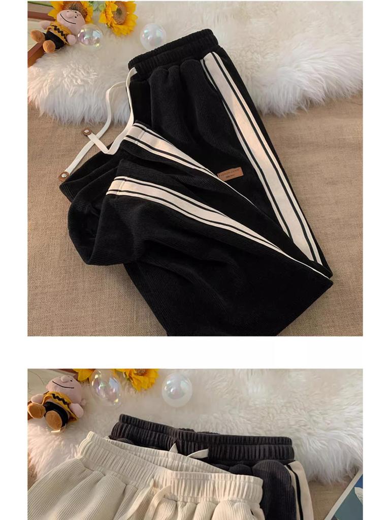 Men's Striped Corduroy Sweatpants - Casual, Loose, Straight-Leg for Spring and Autumn