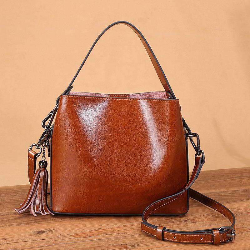 Top-grain Leather Women's Bag, High-end and Fashionable Tassel Handbag, Women's Crossbody Bag, Single-shoulder Small Bag