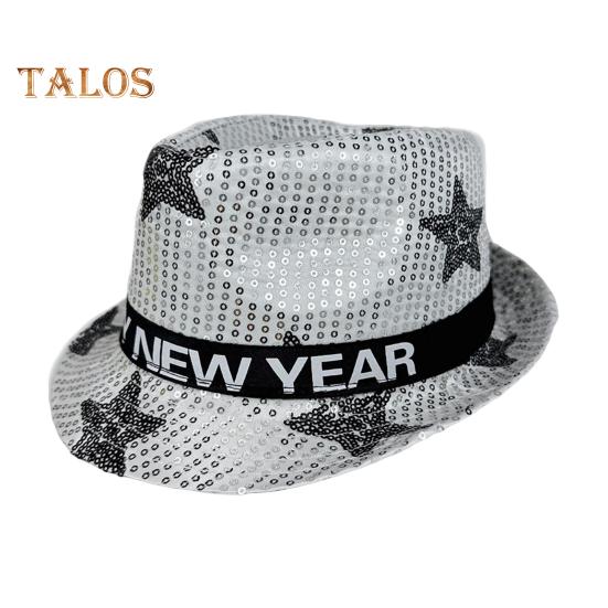 Chapéu de lantejoulas Feliz Ano Novo Chapéu de jazz Vintage Estilo Cowboy Festa Clube Foto Adereço Fedora Brilhante Adulto Chapéu para Cosplays Feriados Carnaval
