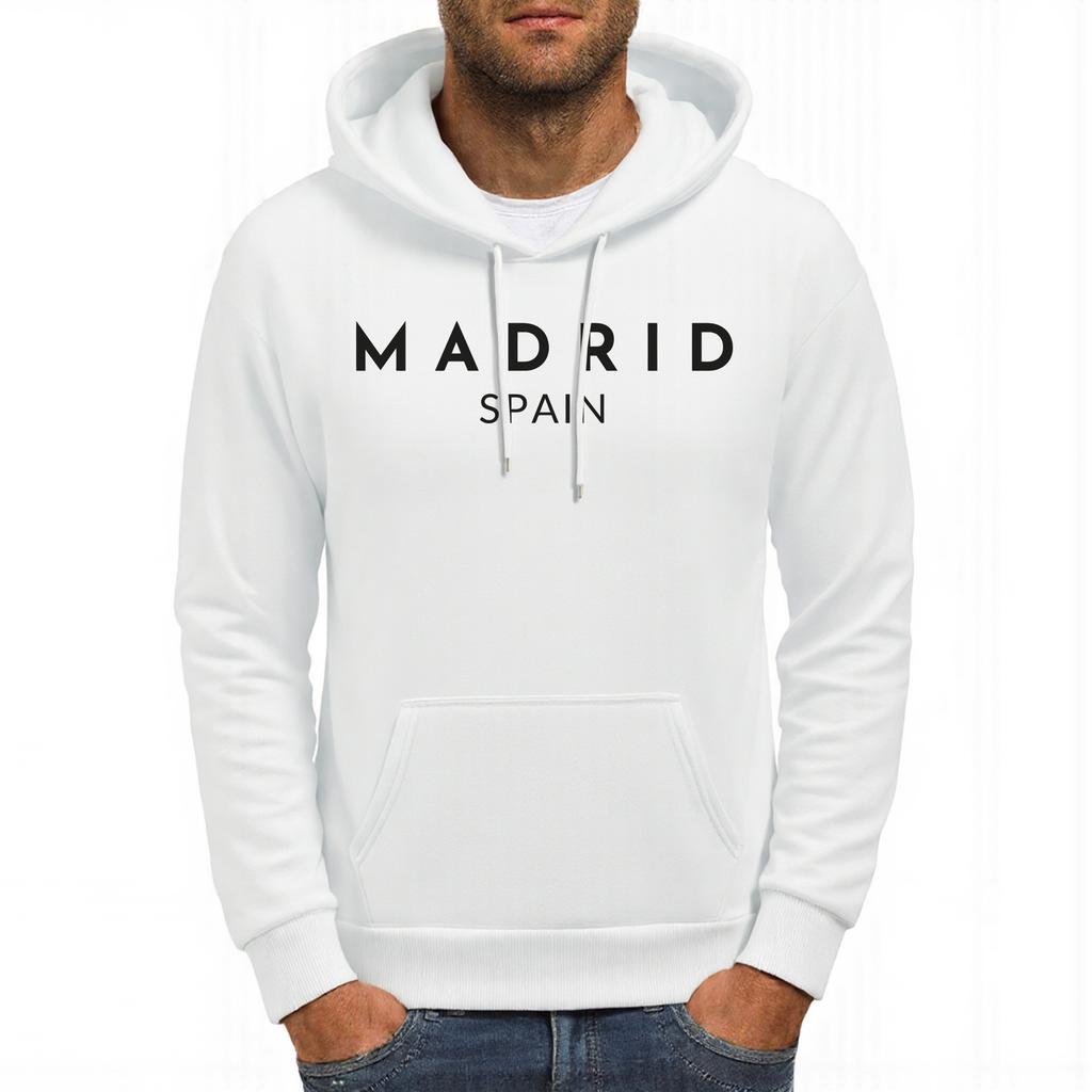 Madrio Spain Letter Printing Mens Hoodie Autumn Casual Hoody All-Match Fleece Unsiex Hoodies Loose Comfortable Male Streetwear