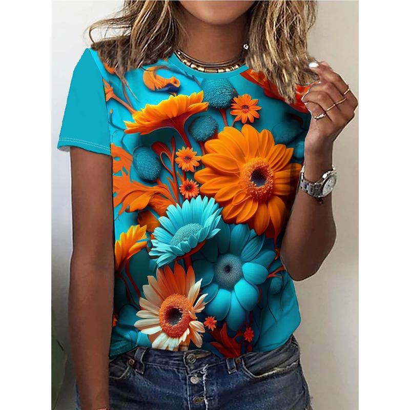 Summer Flower Bird 3D Print T-shirts Women Streetwear Harajuku Casual Fashion Y2k Short Sleeve T Shirt O-neck Tees Tops Clothing