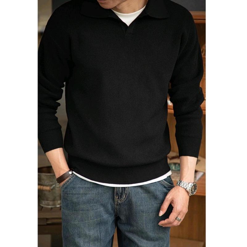 Men's Retro Heavyweight Knit Pullover Polo Sweater for Autumn/Winter