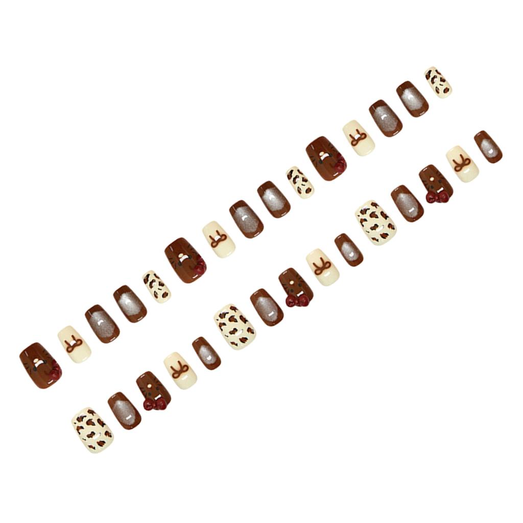 MY099 Cat Eye Cartoon Caramel Bow Fake Nails 30pcs Fashion Accessory for Women Girls