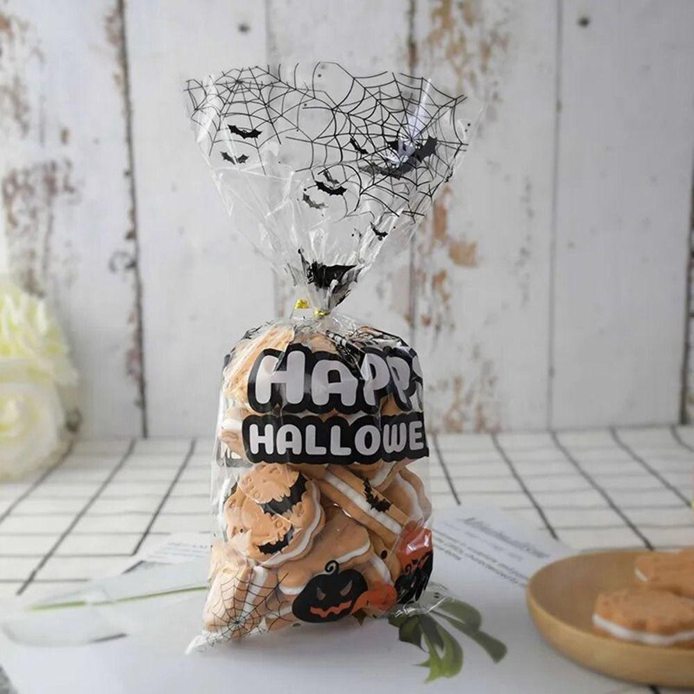 50pcs/pack Bat Pattern Dessert Packaging Bag With Ties Gift Bags Halloween Candy Bags  Home