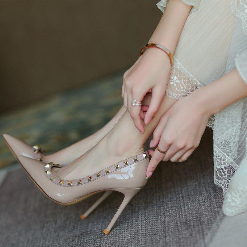 Pointed Solid Color Rivet Fashion Single Shoes Spring and Summer Niche Design Lazy Shoes Heightening Elegant Non-slip High Heels