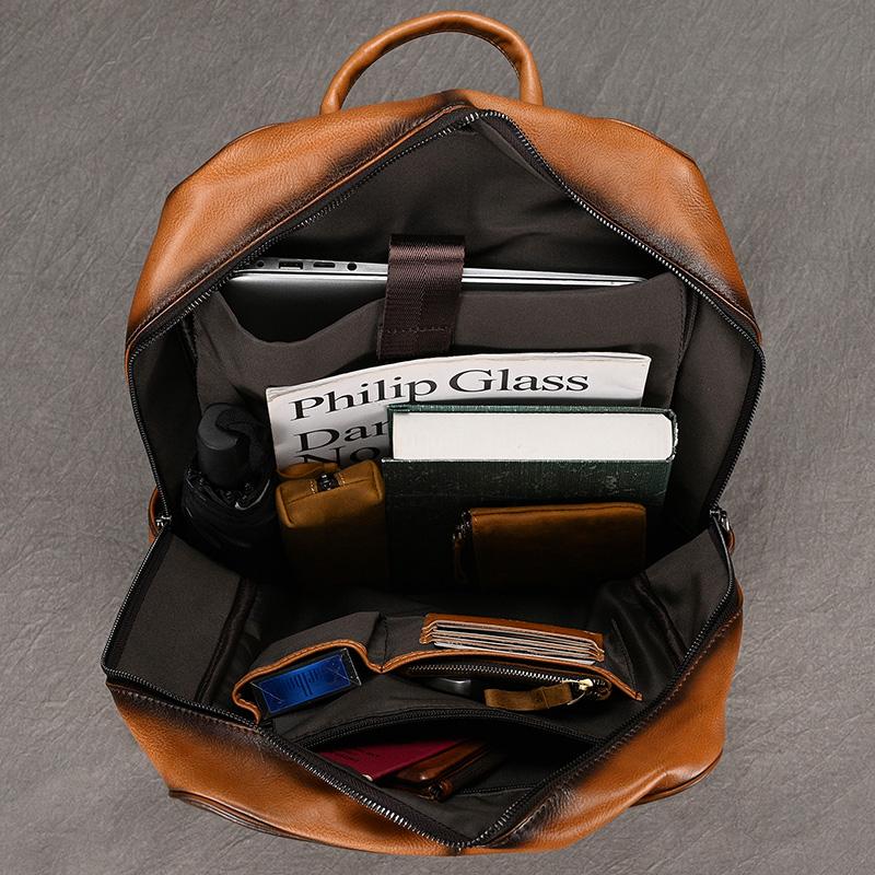 Newsbirds Genuine Leather School Bag Black Brown Men's Business Backpack Cowhide Daypack Casual Schoolbag For Men Boys Student